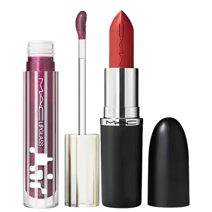 Kit M·A·C MACximal Satin Sweetheart + Lipglass Air Shade Extension Raz Dazzle, 2 produtos.