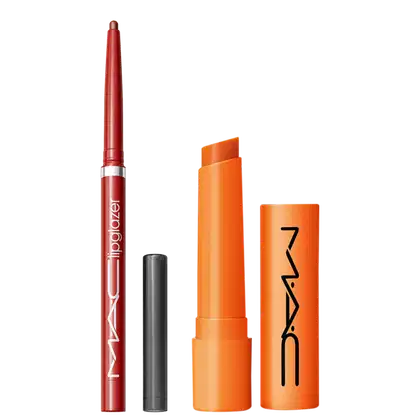 Kit M·A·C Squirt Hazard + Lipglazer Glossy Liner Ribbon, 2 produtos.