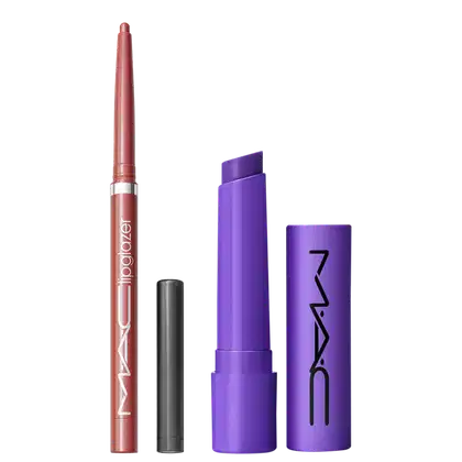 Kit M·A·C Squirt Violet Beta + Lipglazer Glossy Liner Velvet Teddy, 2 produtos.
