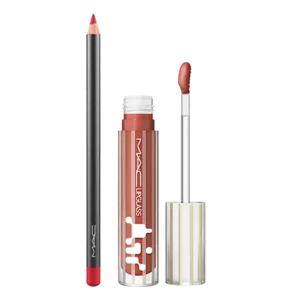 Kit M.A.C Lipglass Airshine Casual + Lip Pencil Cherry, 2 produtos.