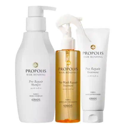 Kerasys Propolis Hair Bonding Pro Repair + No Wash Repair Treatment, 3 produtos.