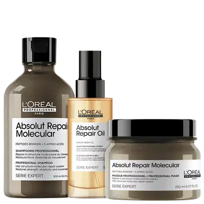 Kit L'Oréal Professionnel Absolut Repair Molecular + 10in1, 3 produtos.