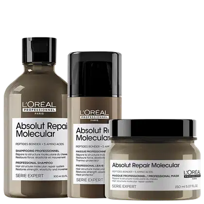 Kit L'Oréal Professionnel Absolut Repair Molecular Tripla Ação, 3 produtos.