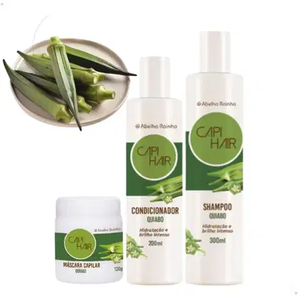 Imagem do produto Kit Shampoo + Condicionador + Máscara Capilar Quiabo Capi Hair Hidratação e Brilho Intenso Abelha Rainha 2611 + 2612 + 2613