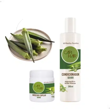 Imagem do produto Kit Condicionador e Máscara Capilar Quiabo Capi Hair Hidratação e Brilho Intenso Abelha Rainha 2612 + 2613