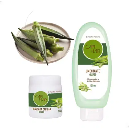 Imagem do produto Kit Umectante e Mﾃ｡scara Capilar Quiabo Capi Hair Hidrataﾃｧﾃ｣o e Brilho Intenso Abelha Rainha 2613 + 2614