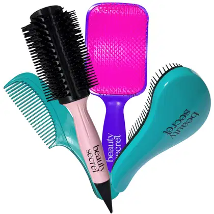 Imagem do produto Kit Escova Alisamento Rosa Raquete Pente e magica Beauty