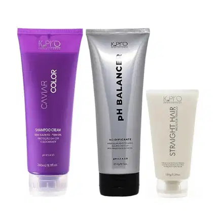 Kit K.Pro com Caviar Color Shampoo Cream 240ml + pH Acidificante 230g + Straight Hair 150ml