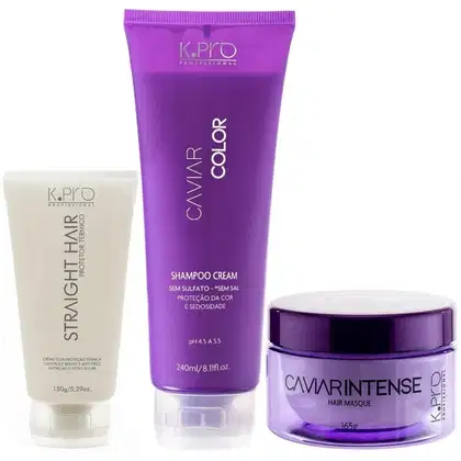 Kit K.Pro com Caviar Color Shampoo Cream 240ml + Máscara Intense 165g + Straight Hair 150ml