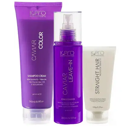 Kit K.Pro com Caviar Color Shampoo Cream 240ml + Leave-In Caviar 200ml + Straight Hair 150ml