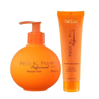 Kit K.Pro Petit com Shampoo 240ml + Pomada Modeladora 90g, em embalagens laranjas