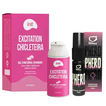 Imagem do produto kit com Excitation chicleteira gel excitante feminino Perfume Phero Feminino com feromônio