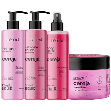 Imagem do produto Kit Banho Premium Labotrat Cereja Completo 4 Produtos C/ Body Splash Corpo E Rosto Cheiro De Fruta
