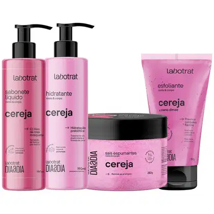 Imagem do produto Kit Banho Premium Labotrat Cereja Completo 4 Produtos C/ Sais Corpo E Rosto Cheiro De Fruta