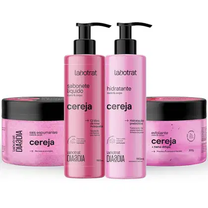 Imagem do produto Kit Banho Premium Labotrat Cereja Completo 4 Produtos C/ Sais Cheiro De Fruta Corpo E Rosto