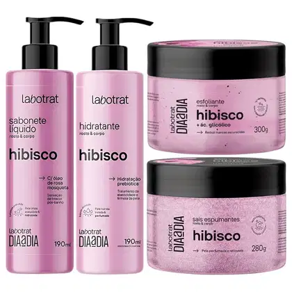 Imagem do produto Kit Banho Premium Labotrat Hibisco Completo 4 Produtos C/ Sais Cheiro De Fruta Corpo E Rosto