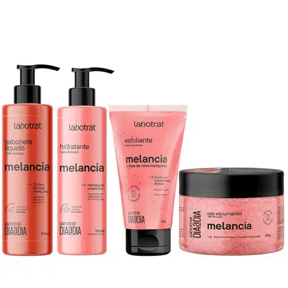 Imagem do produto Kit Banho Premium Labotrat Melancia Completo 4 Produtos C/ Sais Corpo E Rosto Cheiro De Fruta