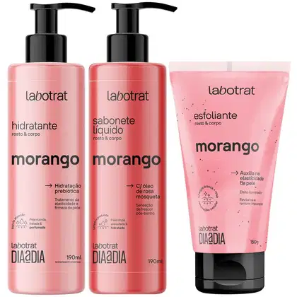 Imagem do produto Kit Sabonete Liquido + Esfoliante + Hidratante Corpo E Rosto Labotrat Cheiro De Fruta Morango 150g