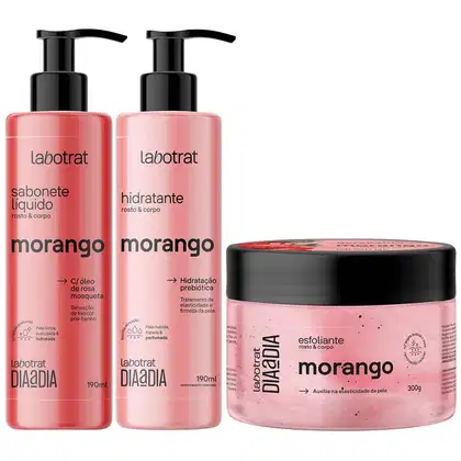 Imagem do produto Kit Sabonete Liquido + Esfoliante + Hidratante Corpo E Rosto Labotrat Cheiro De Fruta Morango 300g