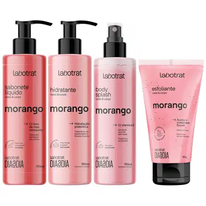 Imagem do produto Kit Banho Premium Labotrat Morango Completo 4 Produtos C/ Body Splash Cheiro De Fruta Corpo E Rosto