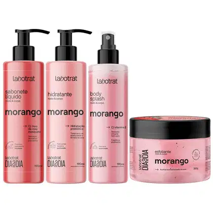 Imagem do produto Kit Banho Premium Labotrat Morango Completo 4 Produtos C/ Body Splash Corpo E Rosto Cheiro De Fruta