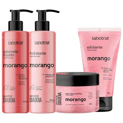 Imagem do produto Kit Banho Premium Labotrat Morango Completo 4 Produtos C/ Sais Corpo E Rosto Cheiro De Fruta