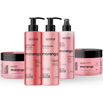 Imagem do produto Kit Banho Premium Labotrat Morango Completo 5 Produtos Corpo E Rosto Esfoliante Cheiro De Fruta