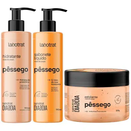 Imagem do produto Kit Sabonete Liquido + Esfoliante + Hidratante Corpo E Rosto Labotrat Cheiro De Fruta Pêssego 300g