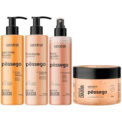 Imagem do produto Kit Banho Premium Labotrat Pêssego Completo 4 Produtos C/ Body Splash Corpo E Rosto Cheiro De Fruta