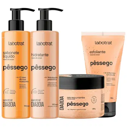 Imagem do produto Kit Banho Premium Labotrat Pêssego Completo 4 Produtos C/ Sais Corpo E Rosto Cheiro De Fruta