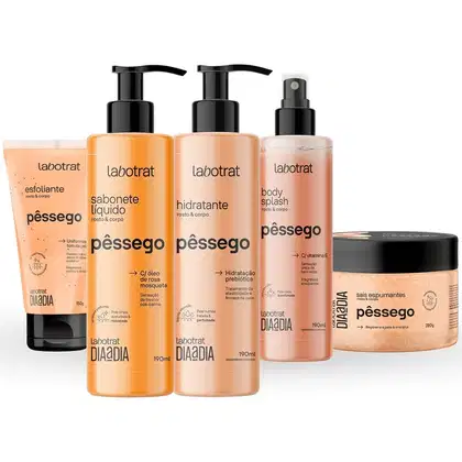 Imagem do produto Kit Banho Premium Labotrat Pêssego Completo 5 Produtos Corpo E Rosto Cheiro De Fruta Esfoliante