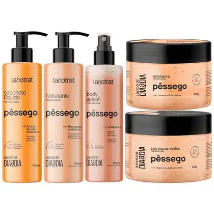Imagem do produto Kit Banho Premium Labotrat Pêssego Completo 5 Produtos Corpo E Rosto Esfoliante Cheiro De Fruta