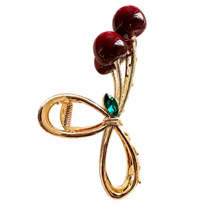 Imagem do produto Presilha Dourada Cereja Luxo com Strass Verde – Acessório Elegante Feminino