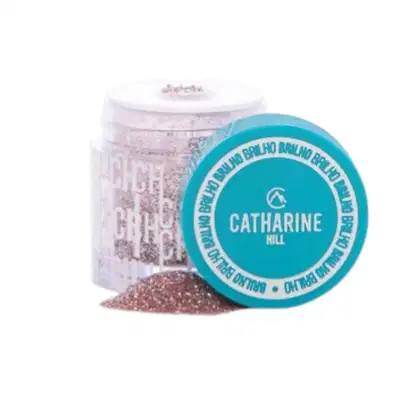 Recipiente cilíndrico branco com rótulo azul turquesa contendo produto em pó da marca Catharine Hill. O rótulo apresenta o nome da marca em letras brancas.