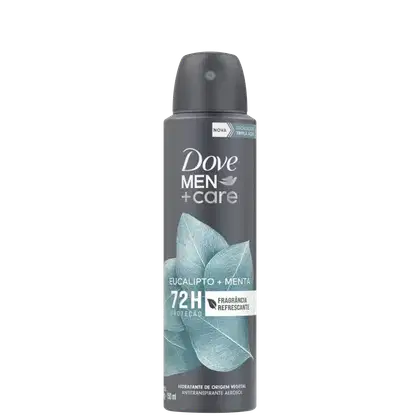 A imagem mostra o Desodorante Aerossol Masculino Men+Care Eucalipto + Menta da marca Dove.