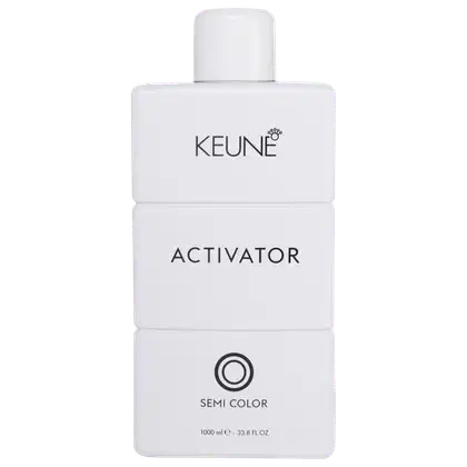 Frasco branco da linha Activator da marca Keune Semi Color, com rótulo em preto e branco indicando o nome do produto.