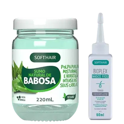 Sumo de Babosa Natural 220ml e Tônico Crescimento Capilar Bioplex Nasce Fios 60ml da Soft Hair