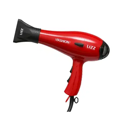 Secador de cabelos da marca Lizz Professional, na cor vermelha. Possui um design compacto e ergonômico, com um bocal preto e um corpo principal vermelho brilhante.