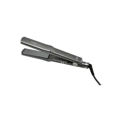Prancha de alisar cabelo Sigma 1480 com design moderno e compacto, em tom cinza metálico, com controles e botões para ajuste de temperatura e função.