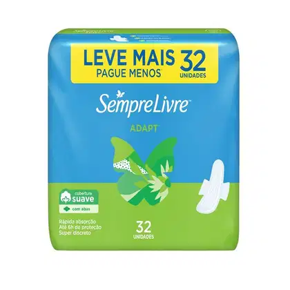 Imagem do produto Absorvente Sempre Livre Com Abas Adapt Cobertura Suave 32 unidades