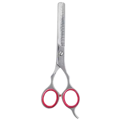 Tesoura de cabelo vertix com lâmina dentada e cabo ergonômico.