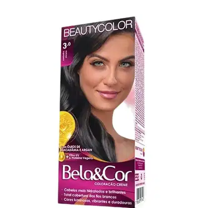 Imagem do produto Tinta Beauty Color Kit Bela&Cor Coloração Creme 3.0 Castanho Escuro