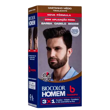 Imagem do produto Bozzano Biocolor Homem 3x1 Castanho Médio - Tonalizante Masculino