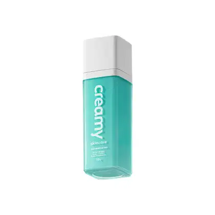 A imagem mostra um frasco retangular transparente de creme antiacne cor verde e tampa branca.