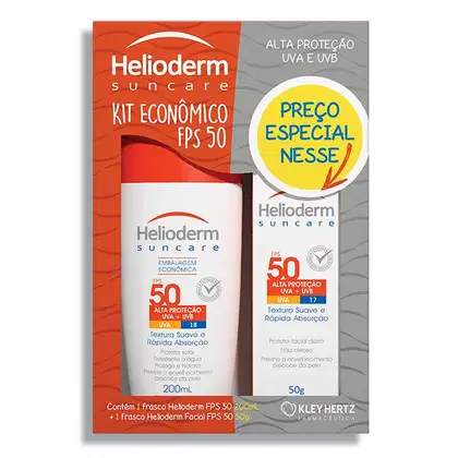 Imagem do produto KIT HELIODERM SUNCARE FPS50 200ML + PROTETOR FACIAL FPS50 50G