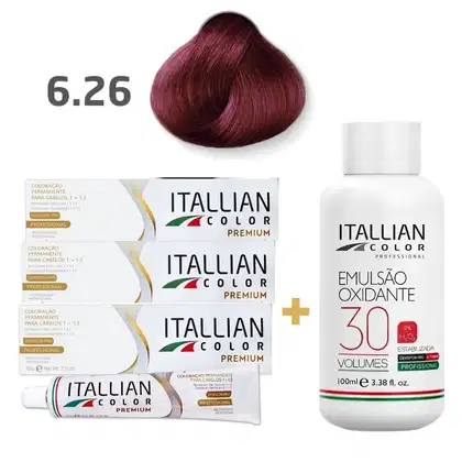 Imagem do produto Kit 3 Coloração Itallian Color 6.26 Violeta Marsala Plus + Ox 30Vol. 100ml