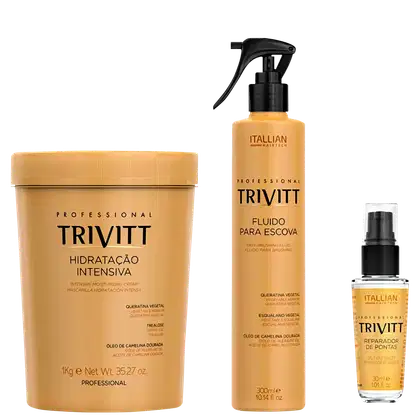 Máscara capilar hidratante de 1kg, fluido protetor térmico de 300ml e reparador de pontas 30ml