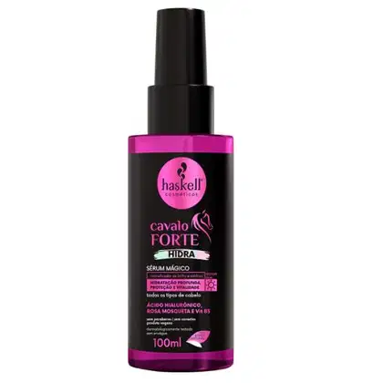A imagem mostra o sérum capilar da linha Cavalo Forte Hidra da marca Haskell.
