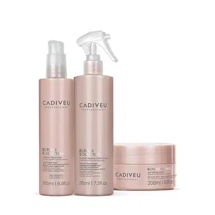 Imagem do produto Kit Cadiveu Repair Solution Máscara Ptroteína e Fluído Reparador Leave-in (3 produtos)