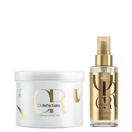 Kit com máscara e óleo capilar Oil Reflections, da marca Wella Professionals.